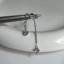 Dainty Bowknot Crystal Inlaid Heart Tassel Chain Earring - ArtGalleryZen