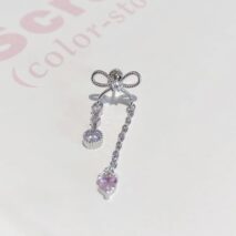 Dainty Bowknot Crystal Inlaid Heart Tassel Chain Earring - ArtGalleryZen
