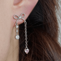 Dainty Bowknot Crystal Inlaid Heart Tassel Chain Earring - ArtGalleryZen