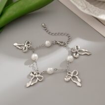 Dainty Bowknot Tassel Pearl Chain Bracelet - ArtGalleryZen