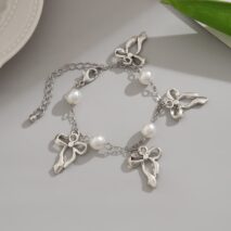 Dainty Bowknot Tassel Pearl Chain Bracelet - ArtGalleryZen