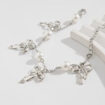 Dainty Bowknot Tassel Pearl Chain Bracelet - ArtGalleryZen