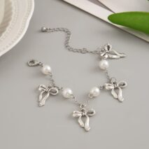 Dainty Bowknot Tassel Pearl Chain Bracelet - ArtGalleryZen