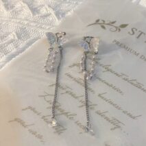 Dainty Butterfly Pearl Chain Rhinestone Tassel Ear Cuff Earrings - ArtGalleryZen