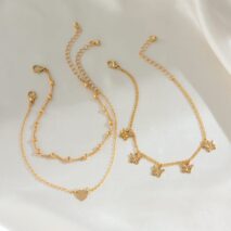 Dainty Butterfly Tassel Heart Charm Anklet Set - ArtGalleryZen