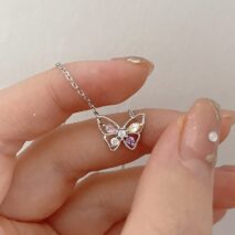 Dainty Colorful CZ Inlaid Butterfly Necklace - ArtGalleryZen