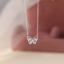 Dainty Colorful CZ Inlaid Butterfly Necklace - ArtGalleryZen
