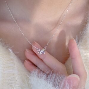 Dainty Colorful CZ Inlaid Butterfly Necklace - ArtGalleryZen