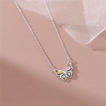 Dainty Colorful CZ Inlaid Butterfly Necklace - ArtGalleryZen