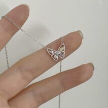 Dainty Colorful CZ Inlaid Butterfly Necklace - ArtGalleryZen