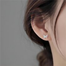 Dainty Colorful CZ Inlaid Silver Butterfly Earrings - ArtGalleryZen