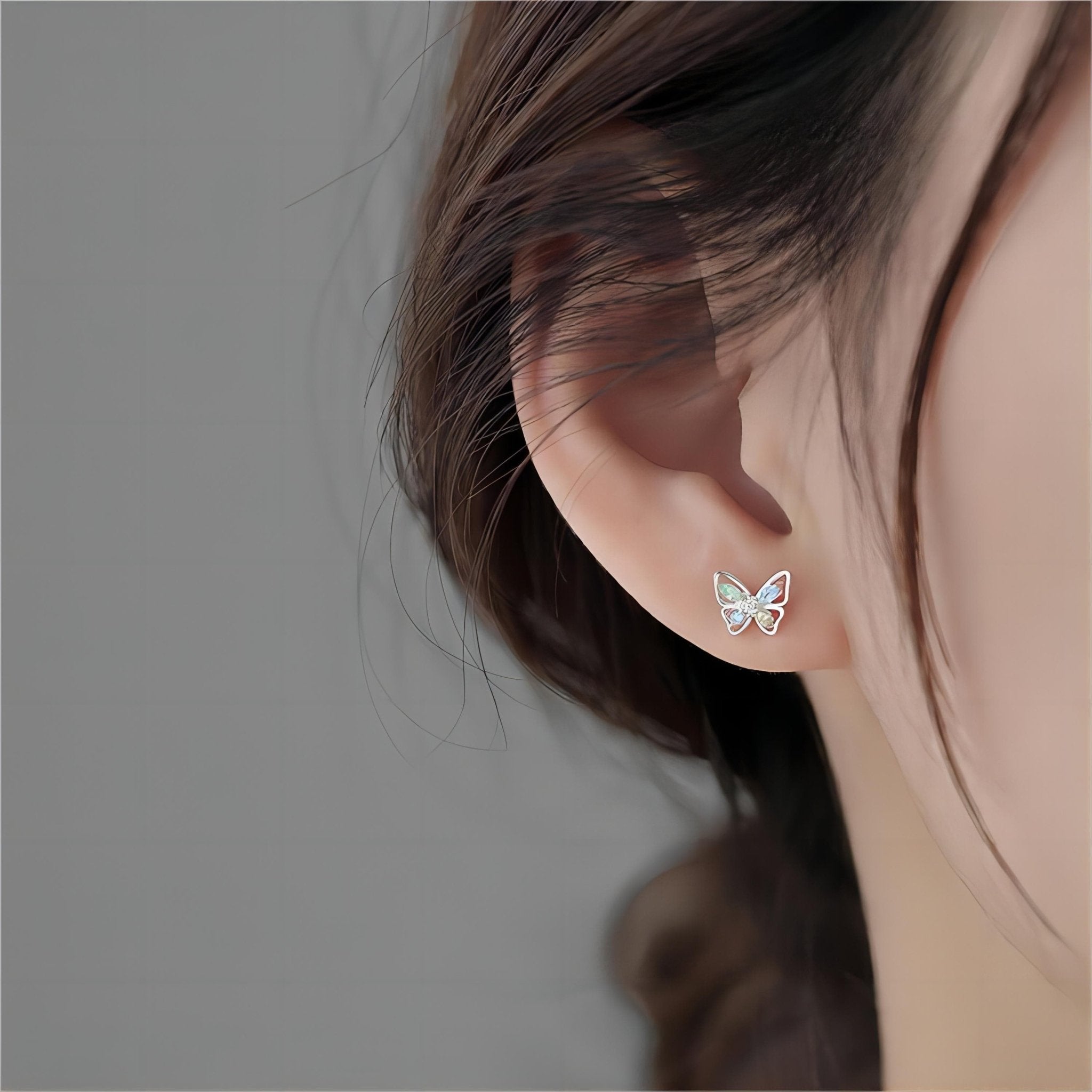 Dainty Colorful CZ Inlaid Silver Butterfly Earrings - ArtGalleryZen
