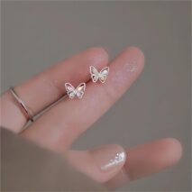 Dainty Colorful CZ Inlaid Silver Butterfly Earrings - ArtGalleryZen