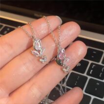 Dainty Crystal Butterfly Tulip Necklace - ArtGalleryZen