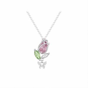 Dainty Crystal Butterfly Tulip Necklace - ArtGalleryZen