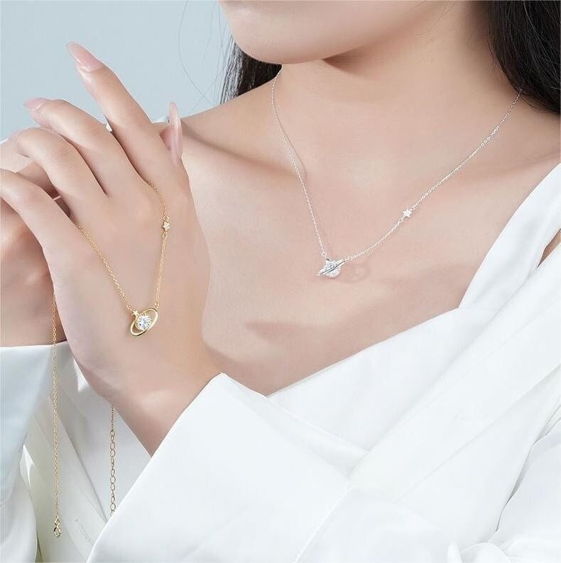 Dainty Crystal Celestial Planet Star Pendant Necklace - ArtGalleryZen