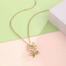 Dainty Crystal Daisy Flower Necklace Earrings Set - ArtGalleryZen