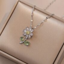 Dainty Crystal Daisy Flower Necklace Earrings Set - ArtGalleryZen