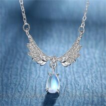 Dainty CZ Inalid Crystal Waterdrop Angel Wings Necklace - ArtGalleryZen