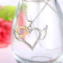 Dainty CZ Inlaid Angel Wing Heart Pendant Necklace - ArtGalleryZen