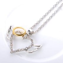 Dainty CZ Inlaid Angel Wing Heart Pendant Necklace - ArtGalleryZen
