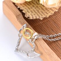 Dainty CZ Inlaid Angel Wing Heart Pendant Necklace - ArtGalleryZen