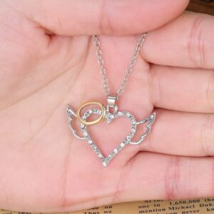 Dainty CZ Inlaid Angel Wing Heart Pendant Necklace - ArtGalleryZen