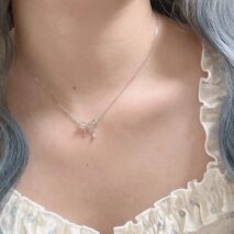 Dainty CZ Inlaid Bowknot Charm Necklace - ArtGalleryZen