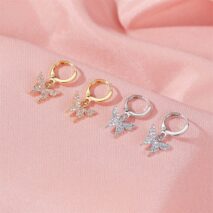 Dainty CZ Inlaid Butterfly Huggie Hoop Earrings - ArtGalleryZen