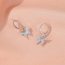 Dainty CZ Inlaid Butterfly Huggie Hoop Earrings - ArtGalleryZen