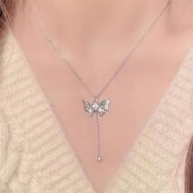 Dainty CZ Inlaid Butterfly Wings Necklace - ArtGalleryZen