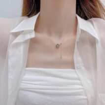 Dainty CZ Inlaid Camellia Cable Chain Necklace - ArtGalleryZen