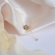 Dainty CZ Inlaid Camellia Cable Chain Necklace - ArtGalleryZen