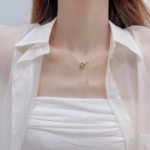 Dainty CZ Inlaid Camellia Cable Chain Necklace - ArtGalleryZen