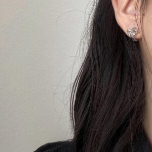 Dainty CZ Inlaid Cat Claw Bowknot Huggie Hoop Earrings - ArtGalleryZen