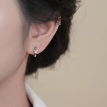 Dainty CZ Inlaid Cat Claw Bowknot Huggie Hoop Earrings - ArtGalleryZen
