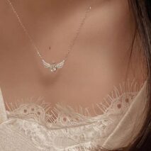 Dainty CZ Inlaid Crown Heart Angel Wings Necklace - ArtGalleryZen