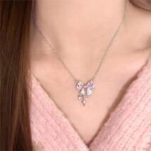 Dainty CZ Inlaid Crystal Bowknot Star Necklace - ArtGalleryZen