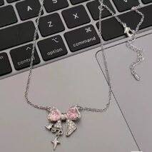 Dainty CZ Inlaid Crystal Bowknot Star Necklace - ArtGalleryZen
