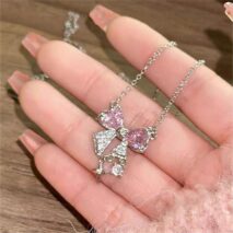 Dainty CZ Inlaid Crystal Bowknot Star Necklace - ArtGalleryZen