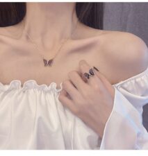 Dainty CZ Inlaid Crystal Butterfly Necklace Earrings Ring Set - ArtGalleryZen