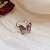Dainty CZ Inlaid Crystal Butterfly Necklace Earrings Ring Set - ArtGalleryZen
