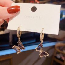 Dainty CZ Inlaid Crystal Butterfly Necklace Earrings Ring Set - ArtGalleryZen