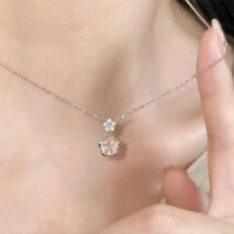 Dainty CZ Inlaid Crystal Cherry Blossom Necklace - ArtGalleryZen