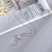 Dainty CZ Inlaid Pink Crystal Cupid Heart Wings Necklace - ArtGalleryZen