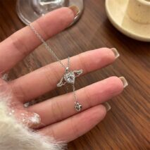 Dainty CZ Inlaid Crystal Cupid Heart Wings Matching Necklace - ArtGalleryZen