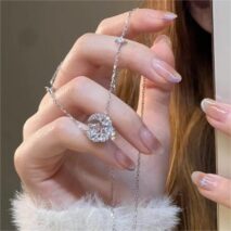 Dainty CZ Inlaid Crystal Heart Moon Phase Necklace - ArtGalleryZen