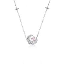 Dainty CZ Inlaid Crystal Heart Moon Phase Necklace - ArtGalleryZen