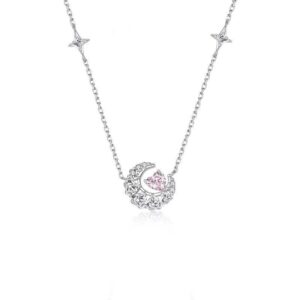 Dainty CZ Inlaid Crystal Heart Moon Phase Necklace - ArtGalleryZen