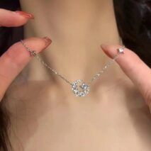 Dainty CZ Inlaid Crystal Heart Moon Phase Necklace - ArtGalleryZen